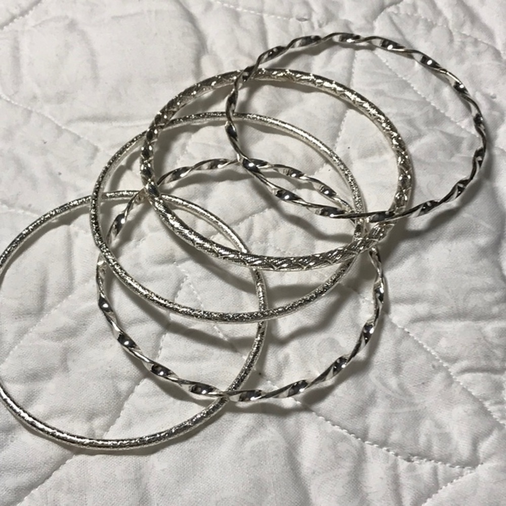 bangle bracelets in silver tone, thin
